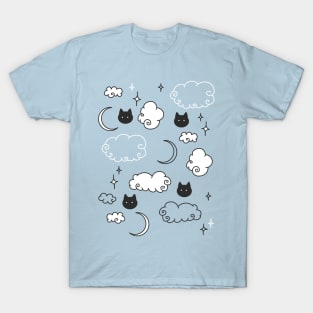 Cat Cloud Night Sky Pattern T-Shirt